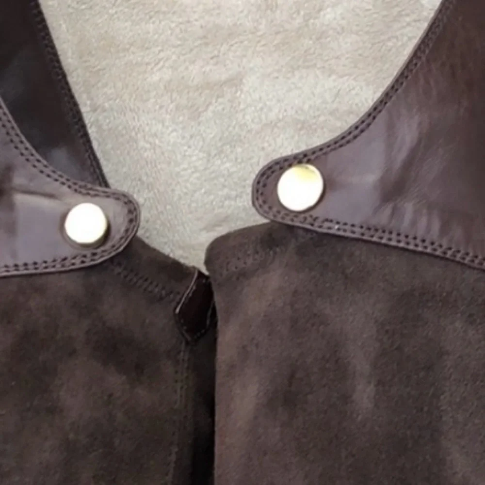 SERGIO ROSSI Chocolate Brown Suede/Leather Over the Knee Boot with Gold Studs
